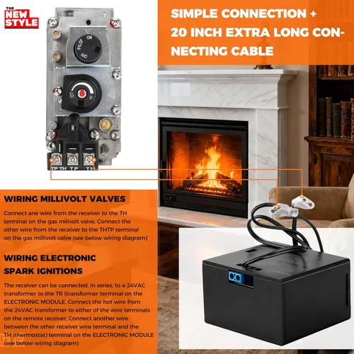 Vista 7 de Kit de control remoto para chimenea de gas, control remoto de encendido/apagado, para sistema de válvula de milivoltio, reemplazo para skytech