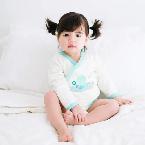 Vista 30 de Babysoy Kimono de algodón orgánico de manga larga Onesie Bodysuit