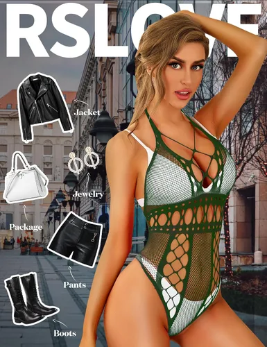 Vista 3 de RSLOVE Lencería para mujer sexy de encaje body de red de una pieza de malla en V profundo babydoll