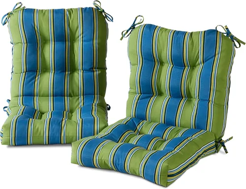 Vista 47 de Cojines para silla de exterior con bisagras, diseño de una sola pieza, cojín reversible para asiento y respaldo de patio con lazos, tela de Aloha