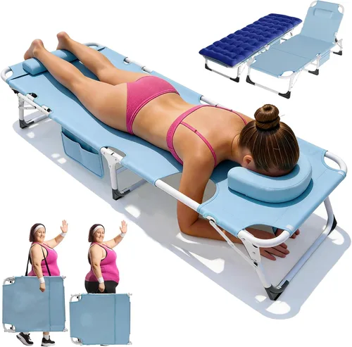 Vista 13 de ABORON - Silla de bronceado 3 en 1 extragrande con tapete y reposabrazos, tumbonas plegables resistentes, 5 posiciones para exteriores, para playa