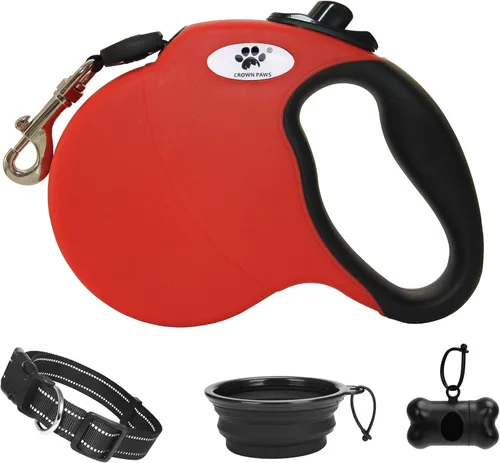 Vista 15 de Correa retráctil de 13 pies para perros grandes de hasta 26 libras, cinta de nailon sin enredos, color negro, S