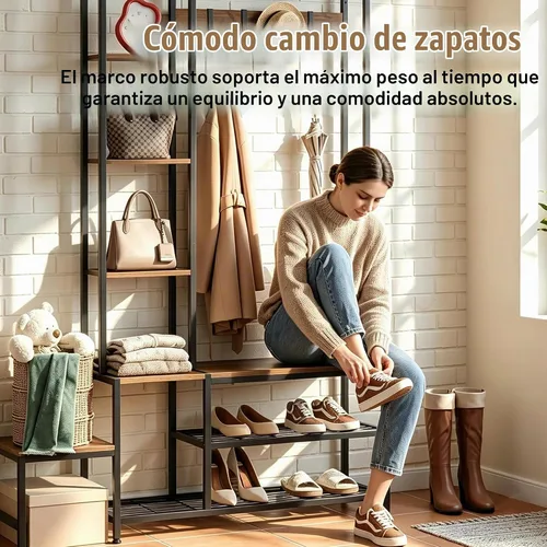 Vista 5 de Árbol de pasillo con banco de almacenamiento de zapatos, perchero con 7
