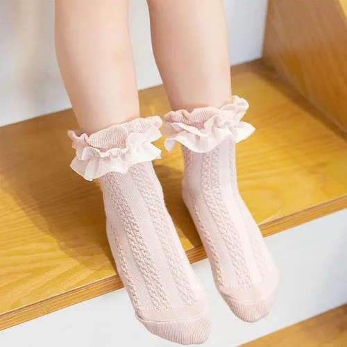 Vista 4 de Calcetines largos de algodón sólido hasta la rodilla para niñas recién nacidas y niñas pequeñas