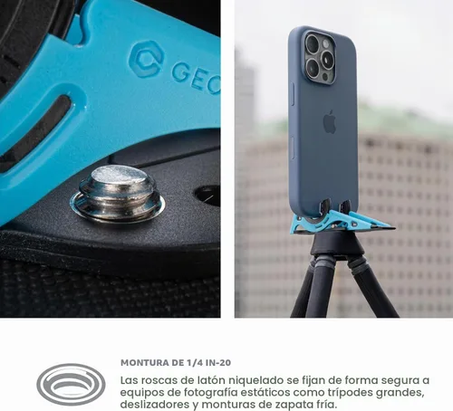 Vista 7 de GEOMETRICAL Trípode de bolsillo PROv2 - Soporte tamaño tarjeta, para iPhone, kit universal azul alienígena