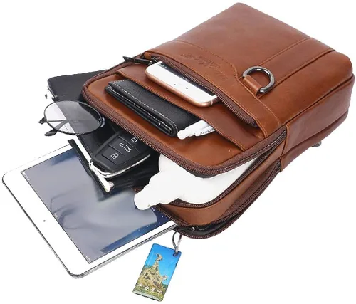 Vista 7 de Bolso de hombro pequeño de cuero para hombres y mujeres para viajes al aire libre negocios