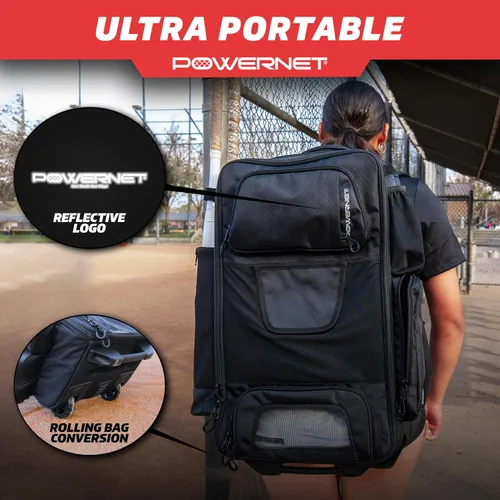 Vista 5 de PowerNet Odyssey - Bolsa de softbol y béisbol, mochila con ruedas para equipo de béisbol, bolsa de murciélago con 4 mangas de murciélago