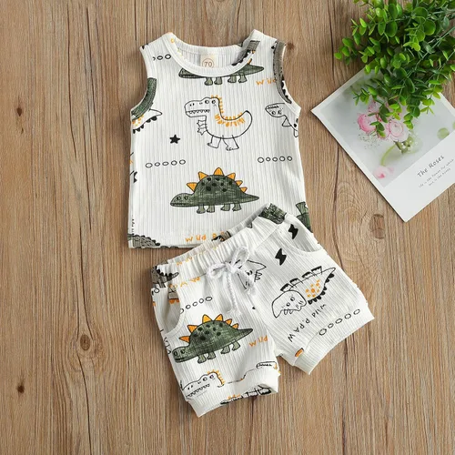 Vista 5 de CIYCUIT Conjunto de 2 piezas de ropa de verano para bebé, ropa de playa, sin mangas, pantalones cortos