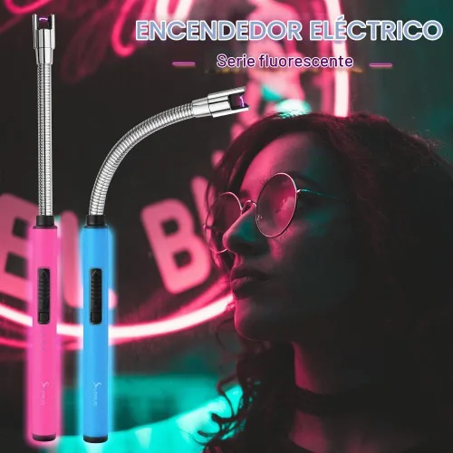 Vista 2 de SUPRUS Encendedor fluorescente que brilla en la oscuridad, cuello flexible de 360°, recargable por USB, resistente al viento, triple seguridad