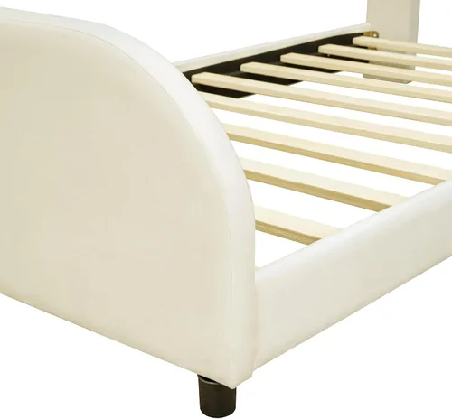 Vista 7 de Cama de plataforma tapizada de tamaño individual con cabecero en forma de oso y rayas de luz incrustadas, bonito marco de cama de plataforma