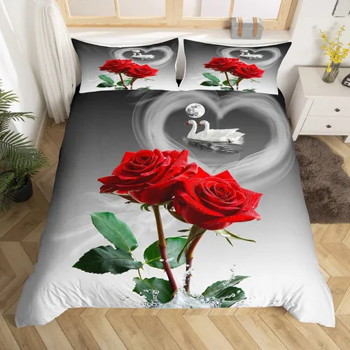 Vista 14 de Juego de funda de edredón con diseño floral de rosas arcoíris para niños, niñas y mujeres, funda de edredón colorida para parejas, enamorados, día