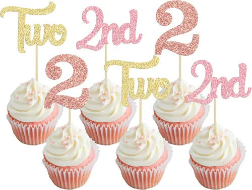 Vista 9 de 24 adornos para cupcakes de primer cumpleaños con purpurina para decoración de pastel de primer cumpleaños, selecciones de cupcakes para niños, baby