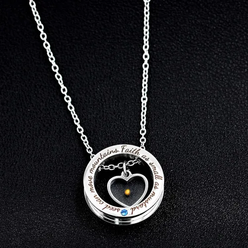 Vista 4 de Uloveido Collar de anillo redondo de círculo cristiano grabado fe tan pequeña como una semilla de mostaza puede mover montañas Y958