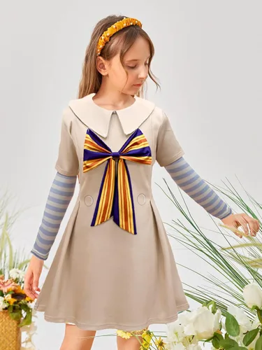 Vista 2 de PAPA93 Disfraz para niñas, disfraz de Halloween para niños, disfraz de terror, cosplay, vestido de fiesta elegante, vestido de novedad, regalo