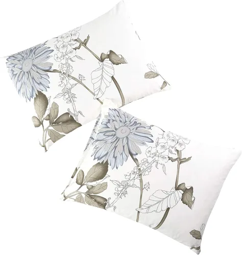 Vista 2 de Wake In Cloud - Fundas de almohada florales, 100% tela de algodón, estilo vintage floral shabby chic de granja botánica, juego de 2 fundas