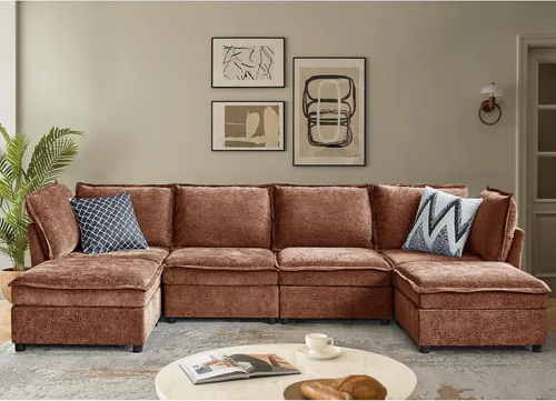 Vista 29 de HULALA HOME Sofá seccional modular, sofá grande en forma de U de 8 asientos con otomano de almacenamiento, sofá cómodo de chenilla con asiento