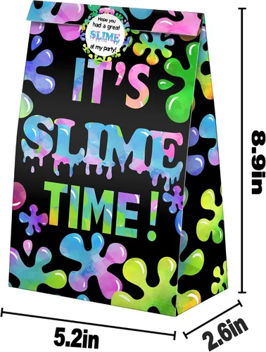 Vista 4 de 24 bolsas de golosinas de slime, bolsas de dulces con calcomanías, bolsas de regalo de limo con temática de limo para fiestas de cumpleaños