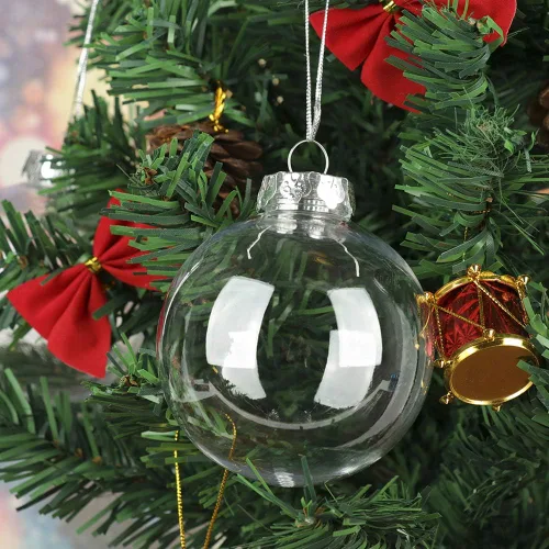 Vista 3 de DULRLLY 12 bolas de Navidad transparentes, 2.4 pulgadas, bolas de adorno de plástico transparente rellenables con una cuerda plateada y tapa