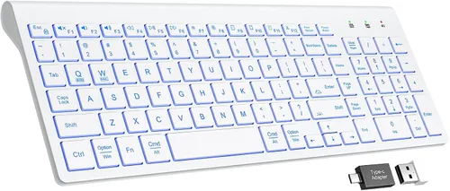 Vista 10 de SABLUTE Teclado Inalámbrico con 7 Luces Traseras de Color, Teclado de Computadora Compacto, Silencioso, Recargable, Inalámbrico, con Teclas