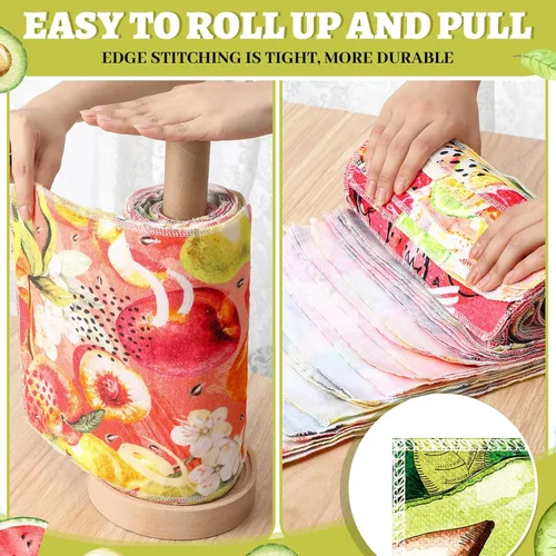 Vista 4 de Juego de 36 paños de cocina reutilizables de frutas, toallas de algodón lavables para el hogar (color fresco)