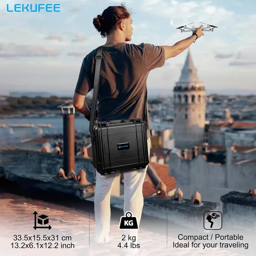 Vista 4 de Lekufee Funda rígida impermeable compatible con DJI Air 3S/3 Drone/Fly More Combo/RC 2/N3/N2 mando a distancia y accesorios (solo funda)