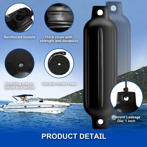 Vista 2 de Paquete de 4 defensas de barco, parachoques de barco acanalado de ojos gemelos para acoplamiento, parachoques inflable de barco marino con 4
