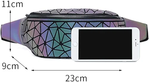 Vista 2 de Riñoneras para mujeres y hombres, bolsa holográfica luminosa para el pecho, paquete de cintura geométrica para viajes, festivales, correr, deportes