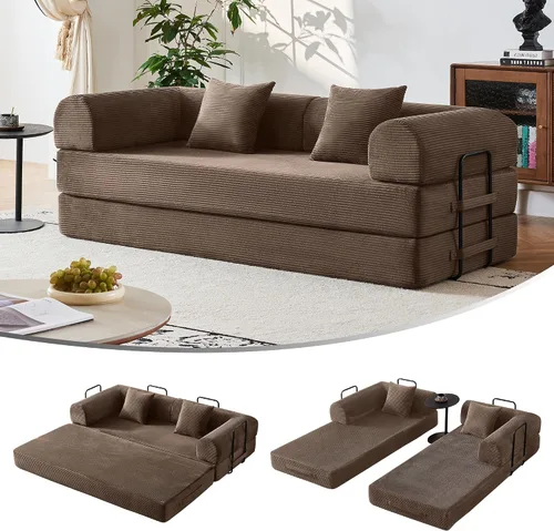 Vista 13 de Sofá cama convertible 5 en 1 de 79 pulgadas, sin montaje, sofá cama sin hueso con espuma de alta densidad, sofá cama plegable, sofá modular de pana