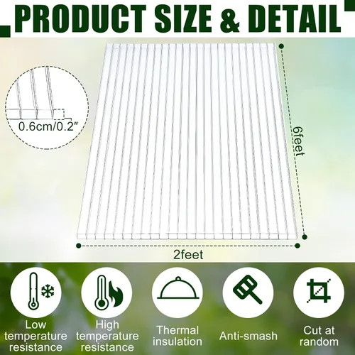 Vista 2 de Tatuo Paquete de 6 paneles de policarbonato para invernadero de 6 x 2 x 0.24 pulgadas, paneles de techo de doble pared, impermeables, con protección