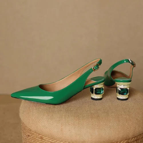 Vista 3 de MIRAAZZURRA Zapatos de tacón alto para mujer, tacones gruesos de cristal, espalda cruzada, sexy, puntiaguda, zapatos de boda para mujer, zapatos