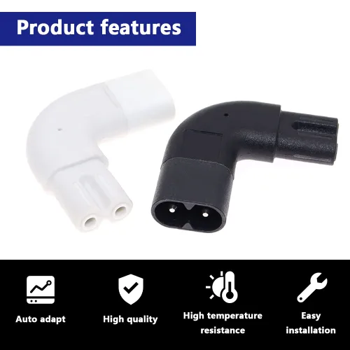 Vista 6 de Adaptador de CA de ángulo recto IEC320 C7 a C8, 90 grados C7 hembra a C8 macho 2 pines figura 8 convertidor de enchufe de alimentación de CA, negro