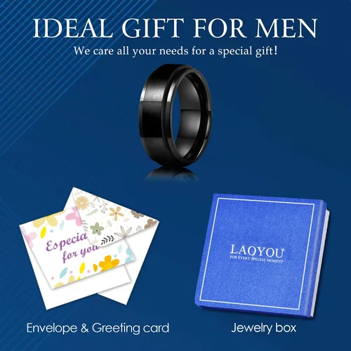Vista 23 de LAOYOU Anillo giratorio para hombre para alivio de la ansiedad 0.315 in de acero inoxidable negro anillo de ansiedad con incrustaciones de cadena
