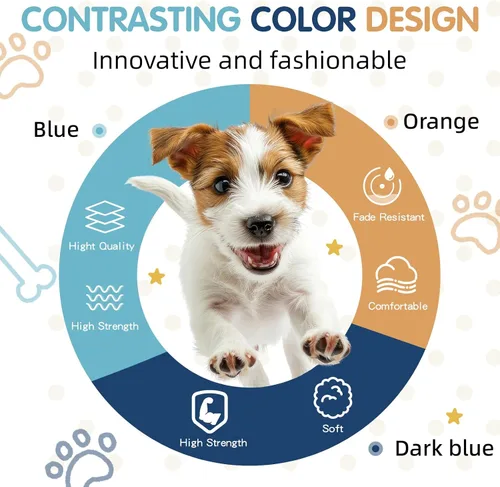 Vista 7 de XS - Arnés para perro, diseño ajustable a medida, tricolor, resistente, fácil de caminar, para perros pequeños, azul naranja