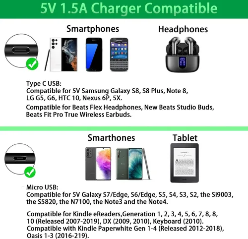Vista 4 de Fuente de alimentación de 5 V 1.5 A, cargador de 5 voltios con puertos tipo C y micro USB, para Kindle de 5 voltios, teléfonos inteligentes