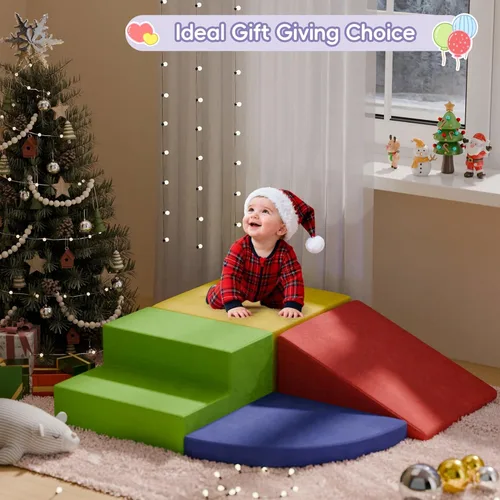 Vista 2 de 4 piezas de bloques de espuma para escalar para niños pequeños, gimnasio de escalada para bebés con espuma de ultra alta densidad para gatear