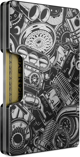 Vista 16 de Cartera de aluminio grabada para hombre, clip delgado para dinero y tarjetero con acabado grabado. Bloqueo RFID mejorado, carteras compactas, únicas