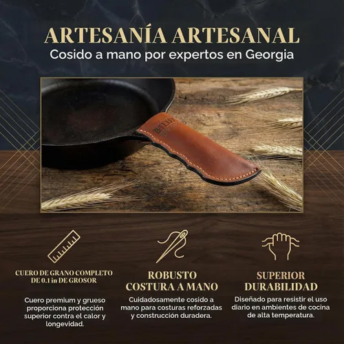 Vista 3 de Orgullosamente fabricado en Georgia con cuero de grano completo - Funda de mango de hierro fundido de cuero, juego de 2 - Funda de mango de hierro