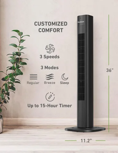 Vista 5 de HOLMES Ventilador de torre inteligente con conexión WI-FI de 36 pulgadas, ventilador Alexa, control de voz, oscilación, panel de control digital