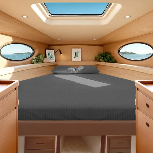 Vista 9 de Universal V Berth - Juego de sábanas de 4 piezas para barco, 100% algodón egipcio, la mejor ropa de cama de barco V, se adapta a colchones de hasta