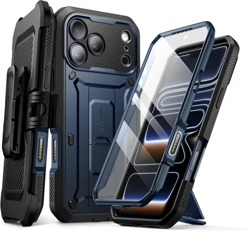 Vista 11 de SUPCASE - Funda para iPhone 17 Pro Max con función atril y protector de pantalla, color negro Built-in Camera Control Button, Detachable Belt