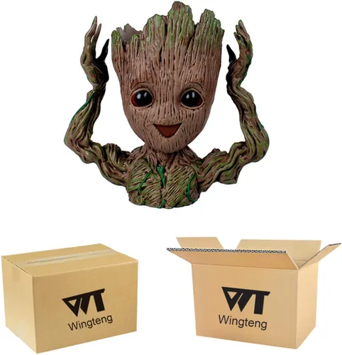 Vista 7 de Maceta linda de 6 pulgadas con diseño de bebé Groot sonriente, macetas con cabeza para plantas de interior o divertido porta lapices, maceta