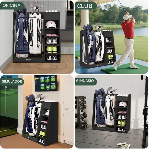 Vista 4 de WINGYZ Almacenamiento de bolsas de golf para 2 bolsas, organizador de Negro