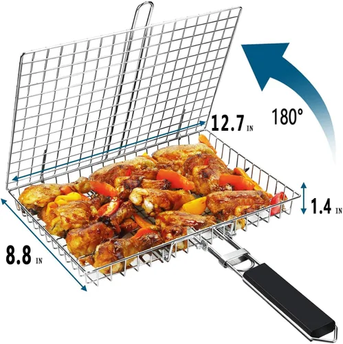 Vista 3 de Cesta para barbacoa - Cesta para parrilla de pescado y estante - Accesorios para exteriores