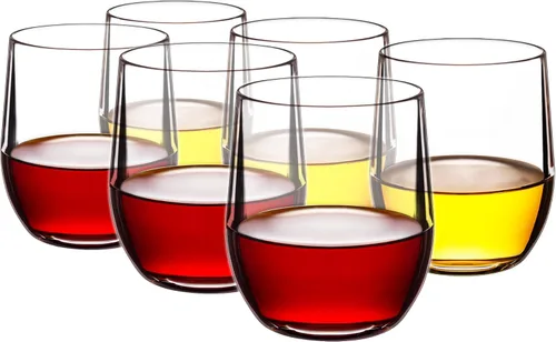 Vista 5 de Juego de 6 vasos de vino de plástico sin tallo de 14 onzas, vasos de acrílico multiusos, negros, reutilizables, resistentes a roturas, aptos