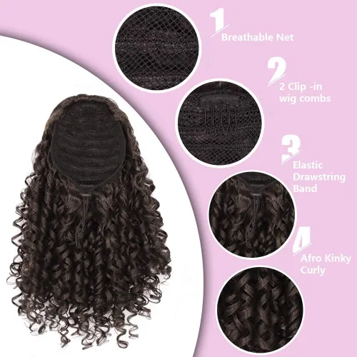 Vista 5 de AISI BEAUTY Extensión de cola de caballo rizada con cordón para mujeres negras, cola de caballo sintética rizada con cordón con 2 clips en colas