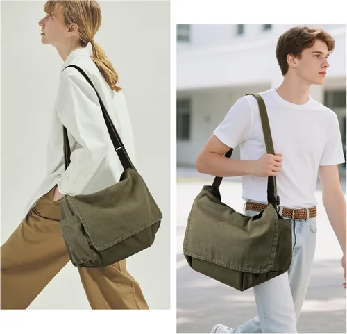 Vista 6 de ChuLian Bolsa de mensajero para mujeres y hombres, de lona, bolsa de viaje, estilo hobo, casual, bandolera, bolsa de hombro