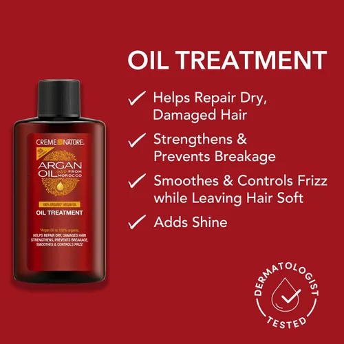 Vista 3 de Creme of Nature, Tratamiento de aceite de argán, ayuda a reparar el cabello seco dañado, evita la rotura, antiencrespamiento, 3 onzas líquidas