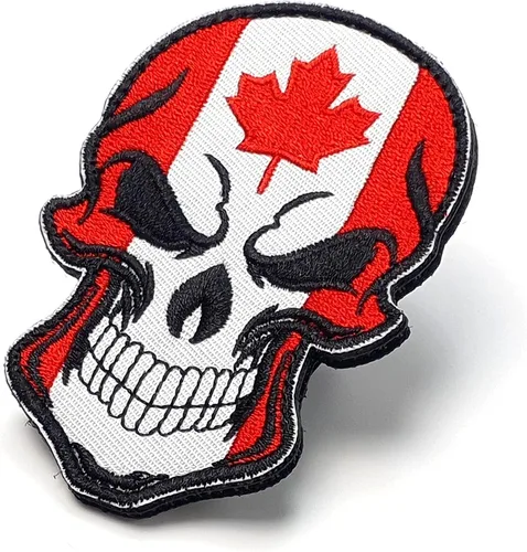 Vista 5 de Parche de calavera - Parche de calavera con bandera de Canadá - Parche de velcro - Parche bordado - Parche para mochilas, gorras, chaquetas, ropa