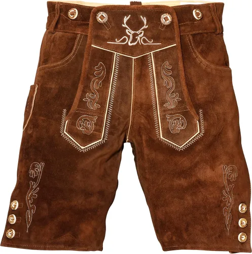 Vista 9 de BAVARIA TRACHTEN Lederhosen - Pantalones de cuero genuino alemán para hombre - Leiderhausen para hombre - Pantalones de cuero alemán - Marrón oscuro
