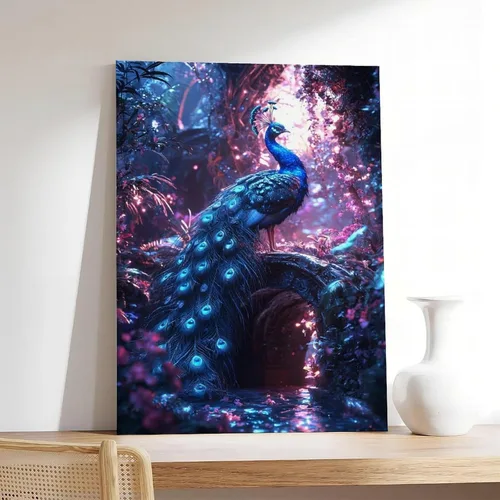 Vista 7 de XAHOR Cyber Peacock Temple Wall Art – Retro Futurism Fantasy Jungle Poster – Sci-Fi Bioluminescent Nature Print Canvas Poster Bedroom Decor Sports
